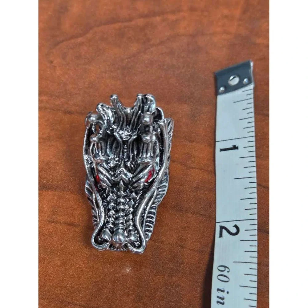 Mens Silver Tone Dragon Head Ring Red Eyes Gothic Biker Statement Size 10